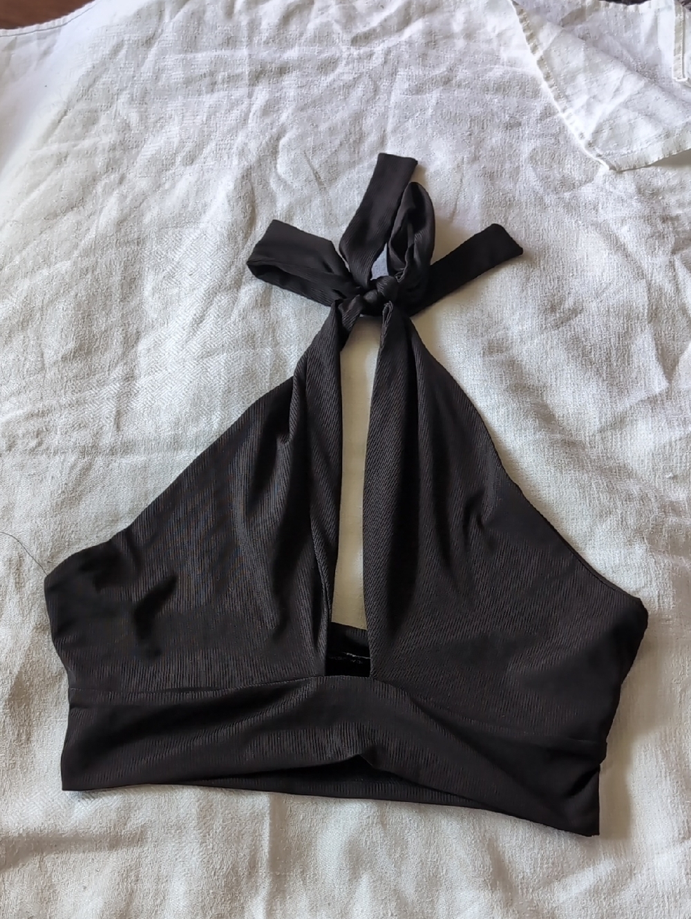 Black Halter Tie Crop Top